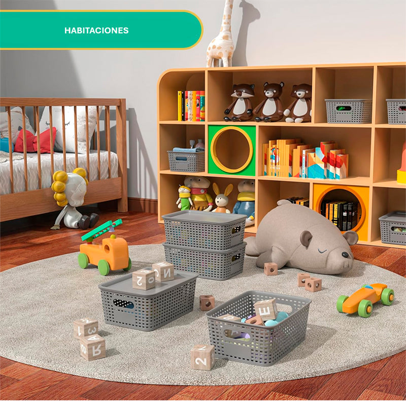 Caja Organizadora Ratán 6 Lt. Color Gris Canasto Cocina
