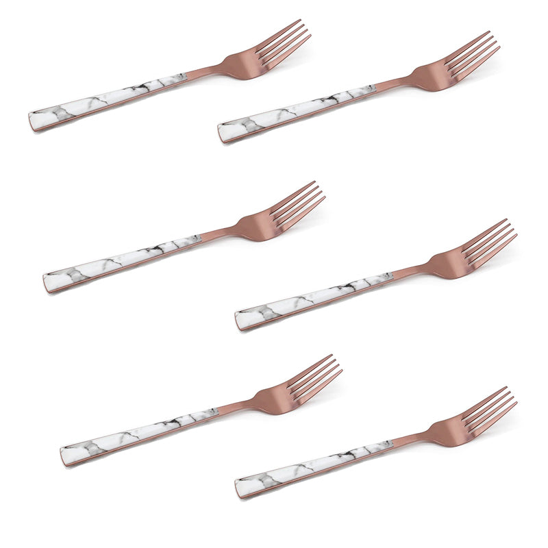 Juego De Cuchilleria 6 Piezas Gold Rose Mango Efecto Mármol Cucharilla Cuchara Tenedor