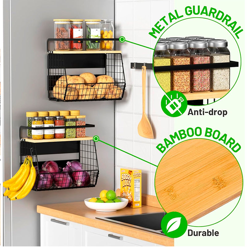 Canasto Para Frutas Frutero Magnetico Hogar Verdulero Cocina Negro