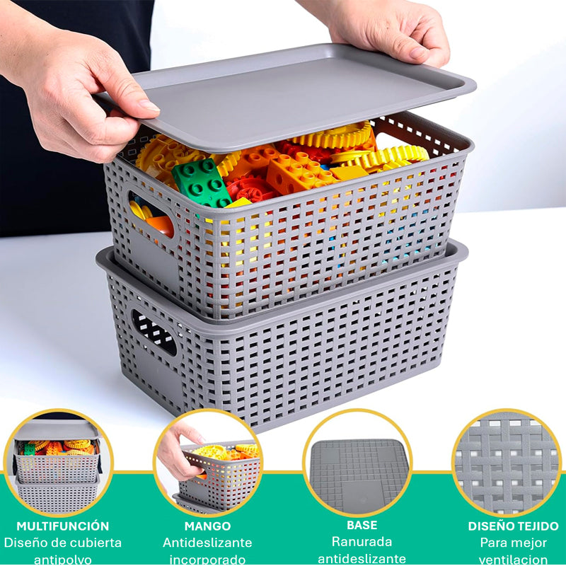 Caja Organizadora Ratán 6 Lt. Color Gris Canasto Cocina