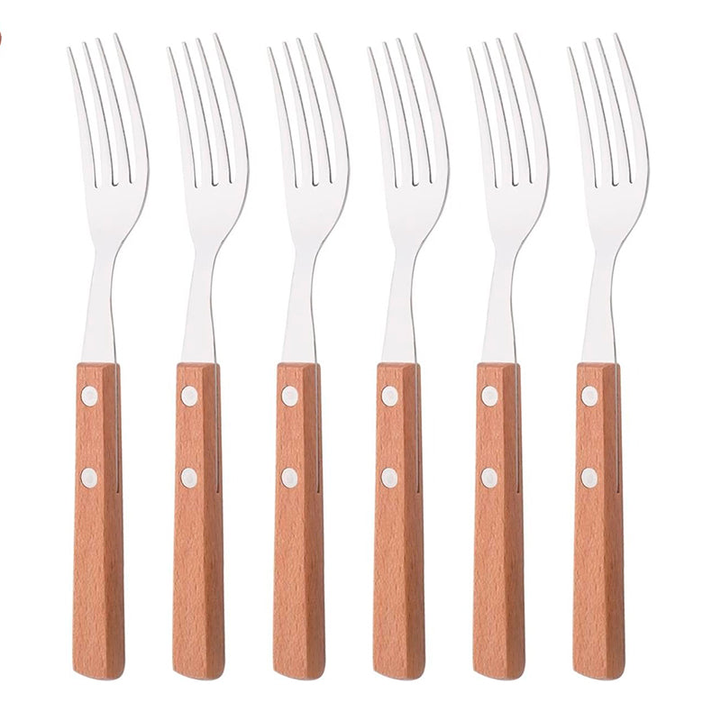 Set De Cubiertos Para Asado 6 Pieza Cuchilleria Mango Madera Cucharas Tenedor