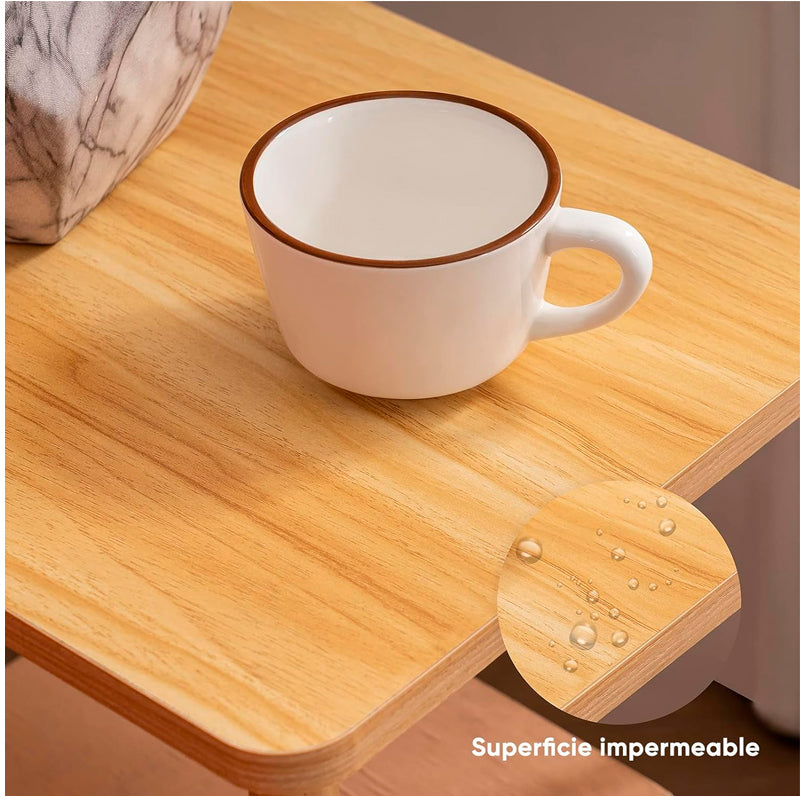 Mesa De Noche Top Living Velador 2 Niveles De Bambú Brillante