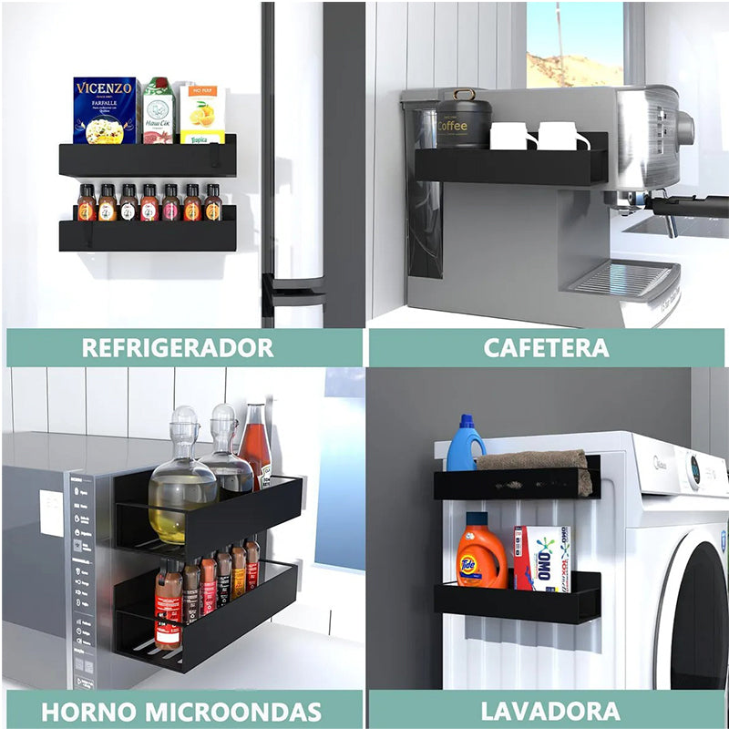 Estante Magnético 4pcs Metal Especias Refrigerador Lavadora Negro