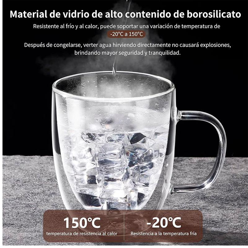 Mug Taza De Café oz Doble Pared Vidrio Vaso Termico