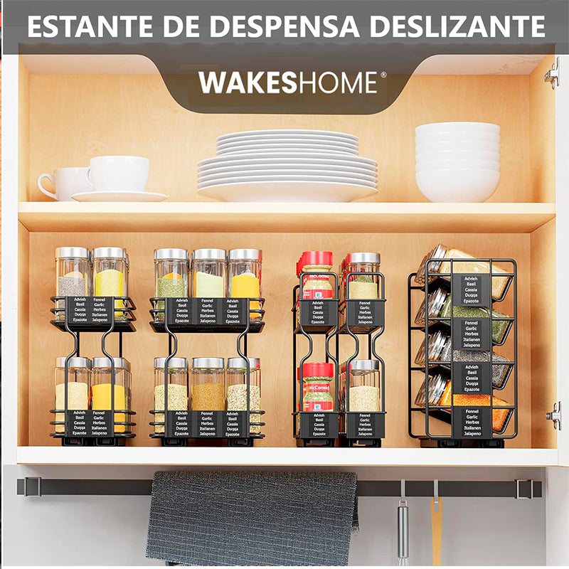 20 Condimenteros De Vidrio + Estante Desplegable Y Etiquetas Negro