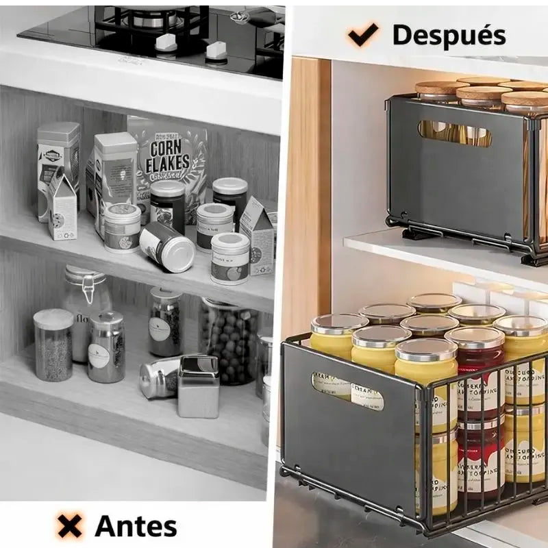 Set 2 Organizador Cocina Bajo Mesada Canasto Extraible Acero Inox