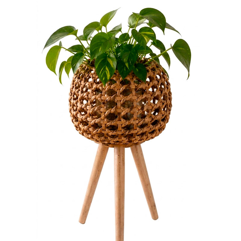 Macetero Ubud de Yute Natural con Base de Madera Porta Macetas