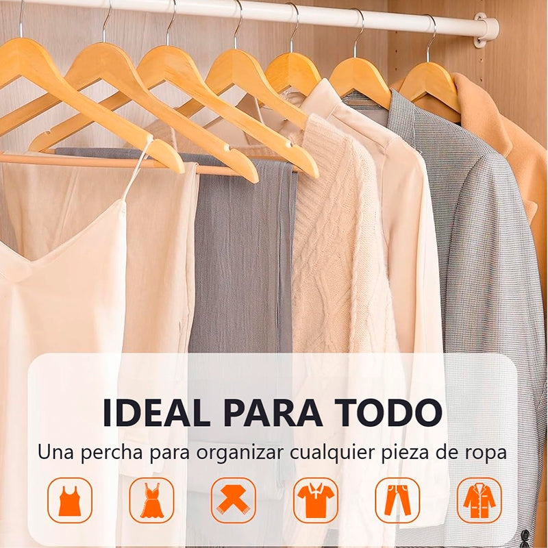 Colgadores De Ropa Set Bambu Antideslizante Wakeshome Madera