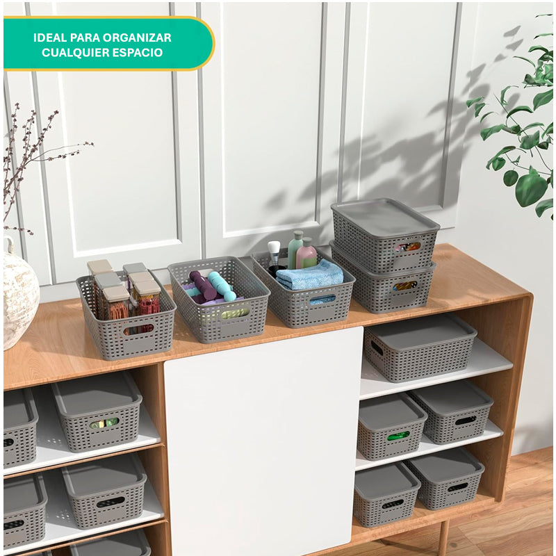 Caja Organizadora Ratán 6 Lt. Color Gris Canasto Cocina
