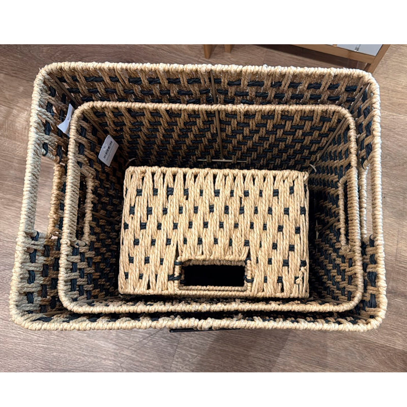Set de 5 Canastos Rectangulares Organizadores de Fibra Natural Estilo Boho