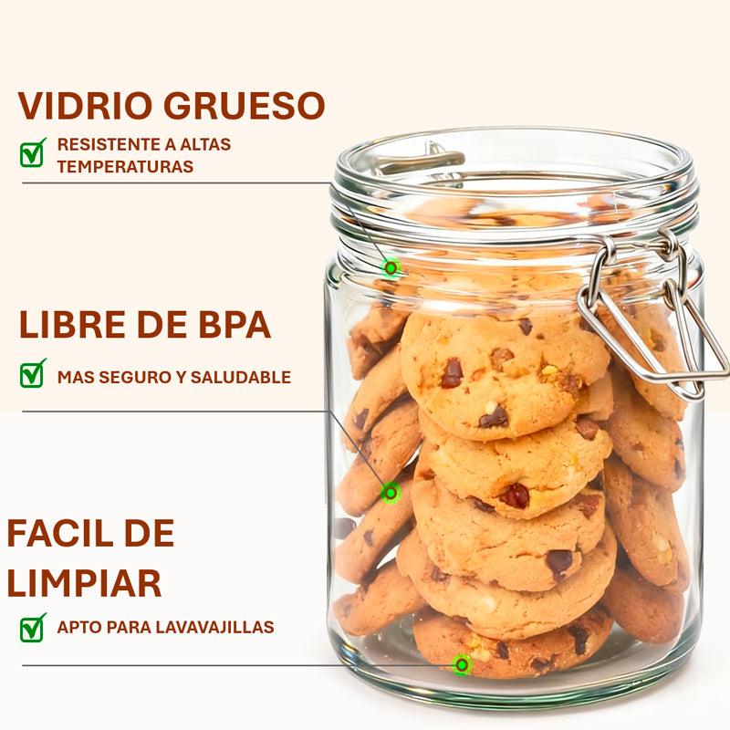 Set 4 Tarros de Almacenamiento de Vidrio Tapa Hermética con Bisagra
