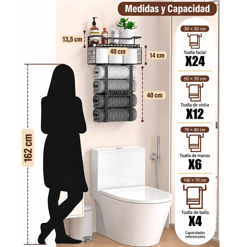 Toallero Montado En La Pared Estante Organizador De Baño