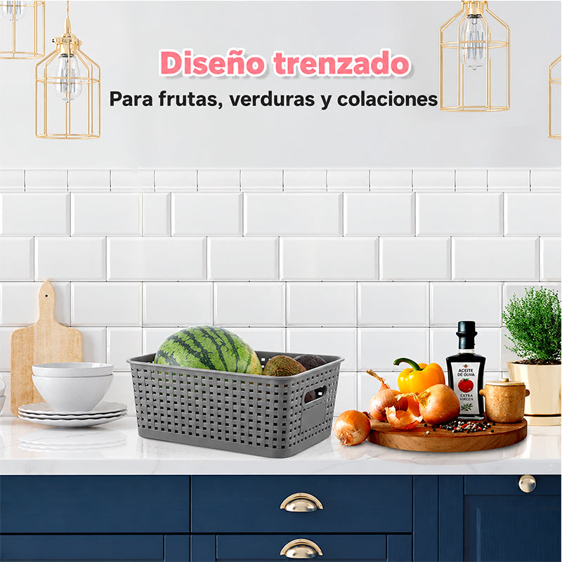 Pack Caja Organizadora Ratán 10lt Color Gris Canasto Cocina