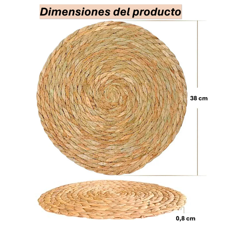 Individual Trenzado Mantel Redondo De 38cm Ratan Natural