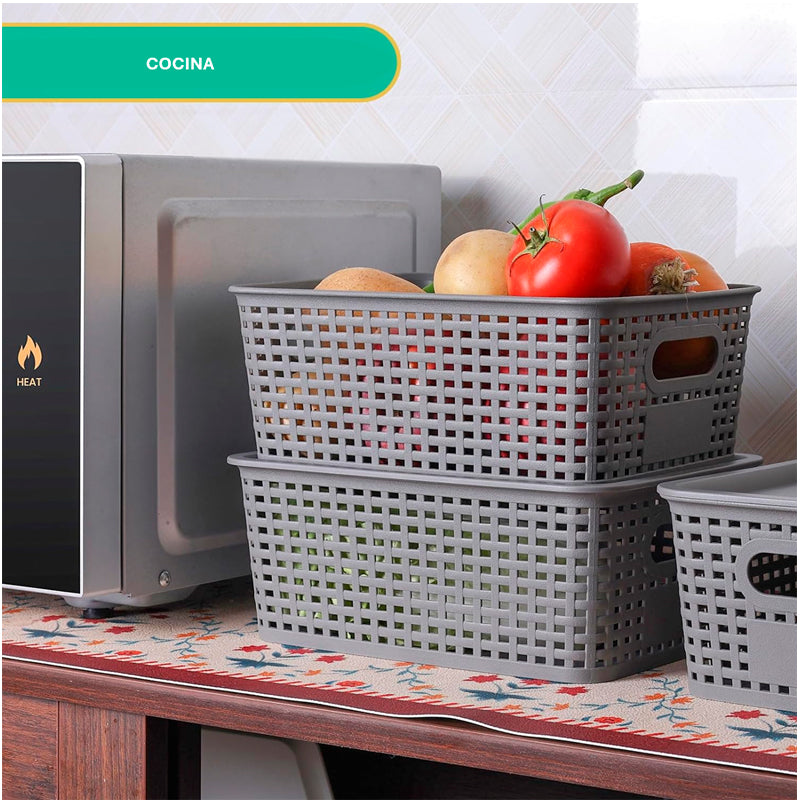 Caja Organizadora Ratán 6 Lt. Color Gris Canasto Cocina