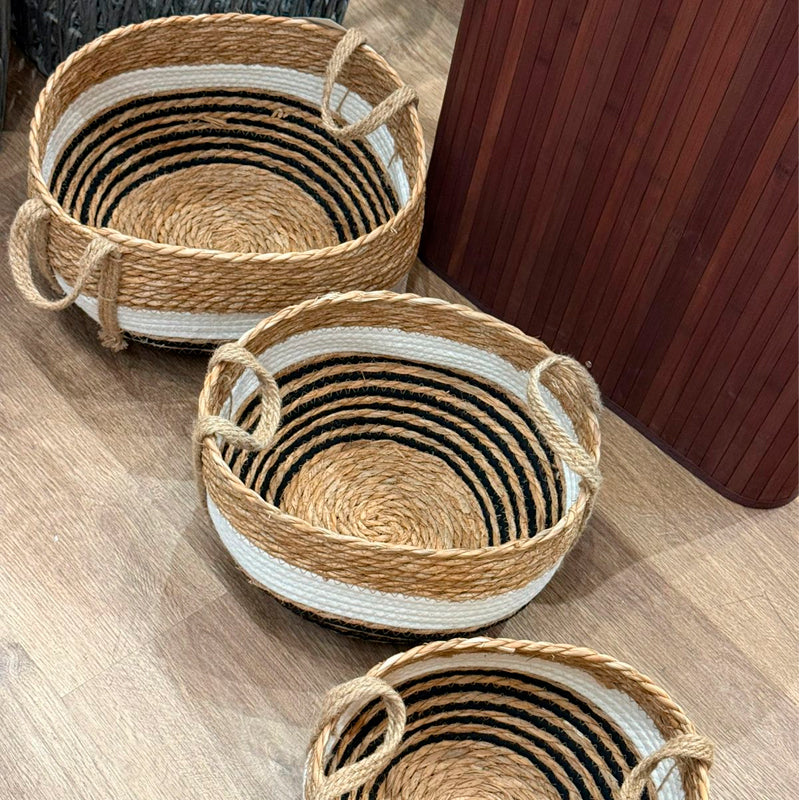 Set de 3 Canastos Organizadores de Fibras Naturales y Cuerda de Algodón Estilo Rústico Moderno