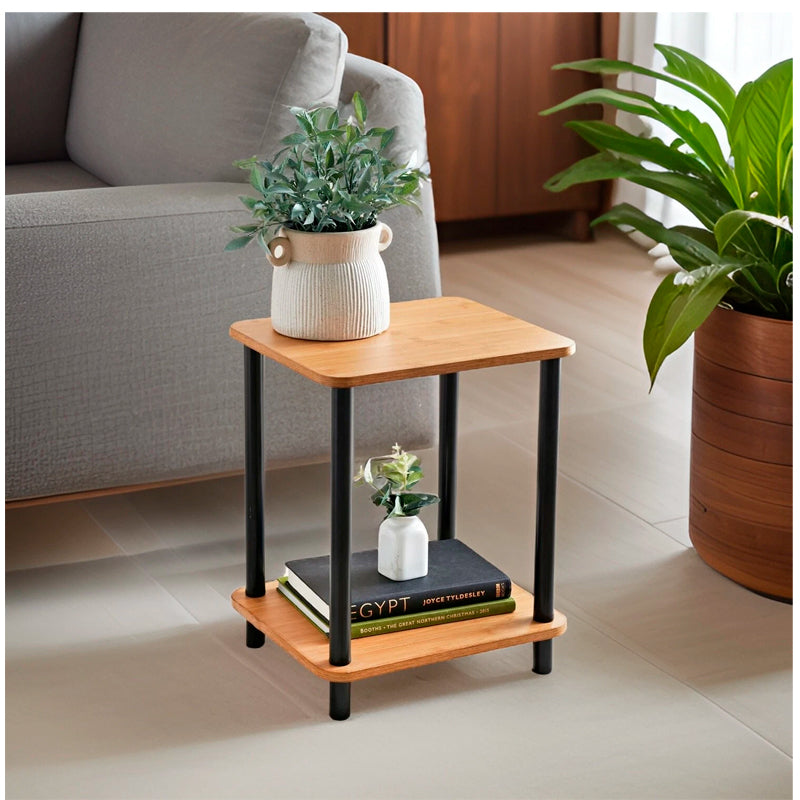 Mesa De Noche Top Living Velador 2 Niveles De Bambú Brillante
