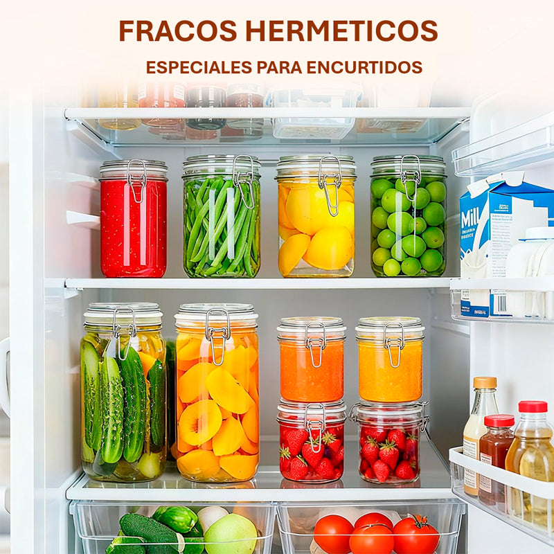 Set 4 Tarros de Almacenamiento de Vidrio Tapa Hermética con Bisagra