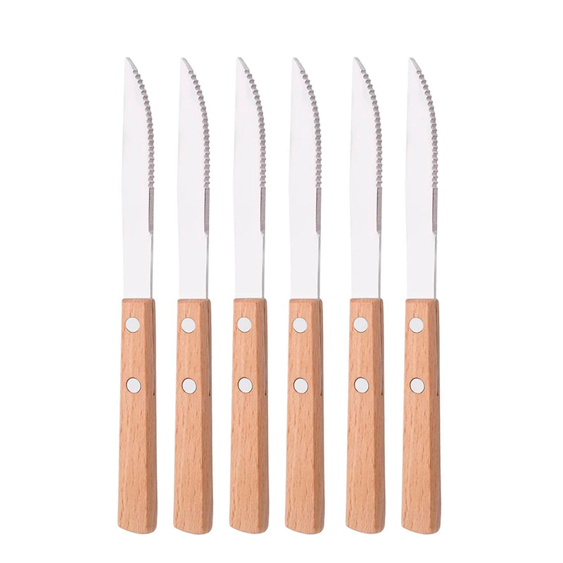 Set De Cubiertos Para Asado 6 Pieza Cuchilleria Mango Madera Cucharas Tenedor