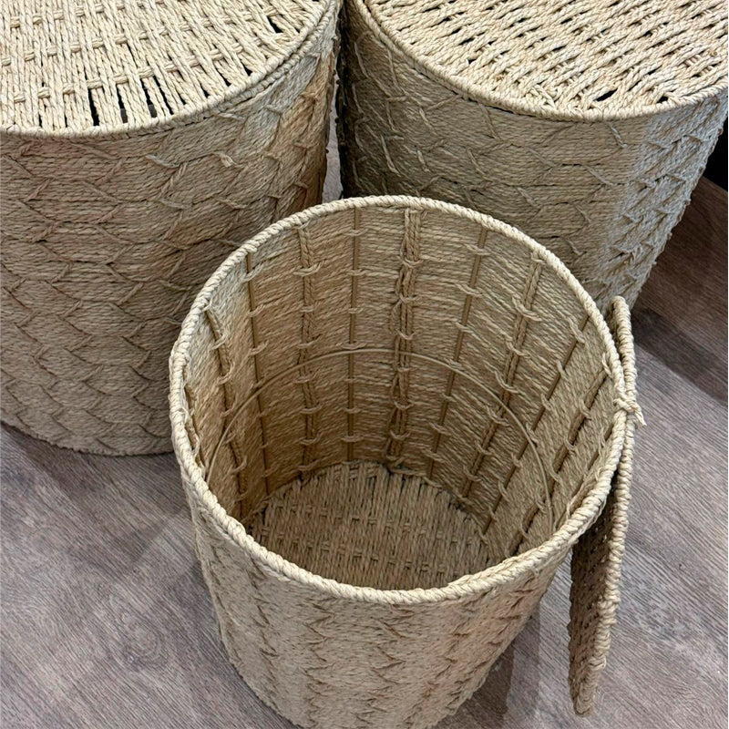 Set de 3 Canastos Organizadores de Fibra Natural con Tapa Estilo Boho