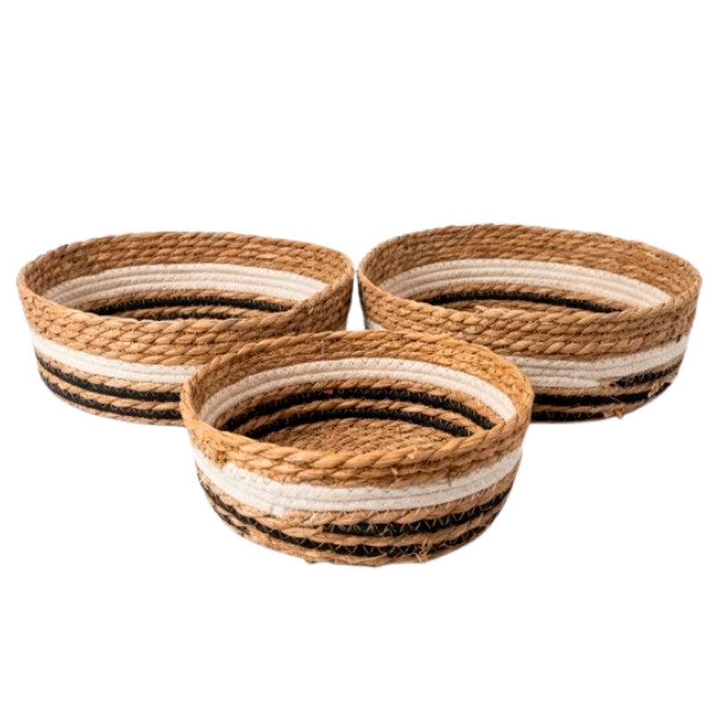 Set de 3 Canastos Organizadores de Fibras Naturales y Cuerda de Algodón Estilo Rústico