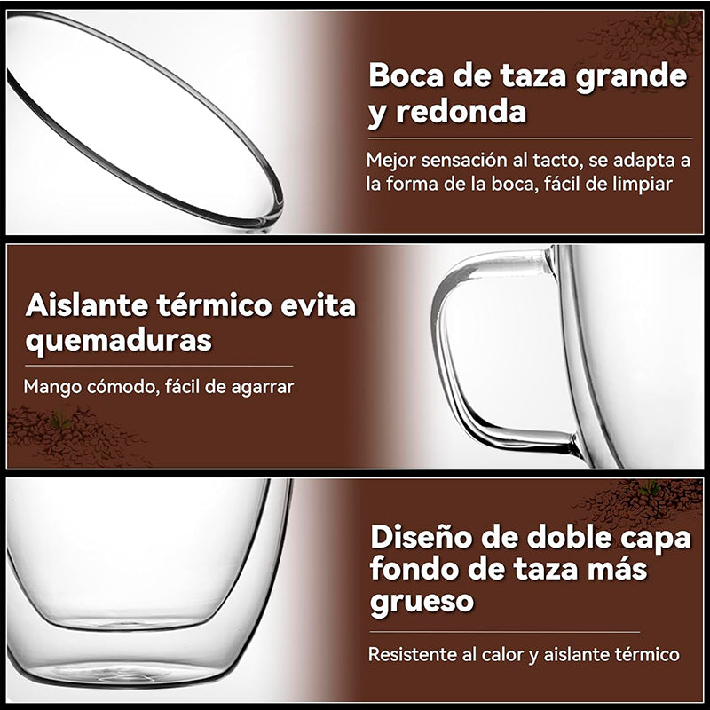 Mug Taza De Café oz Doble Pared Vidrio Vaso Termico