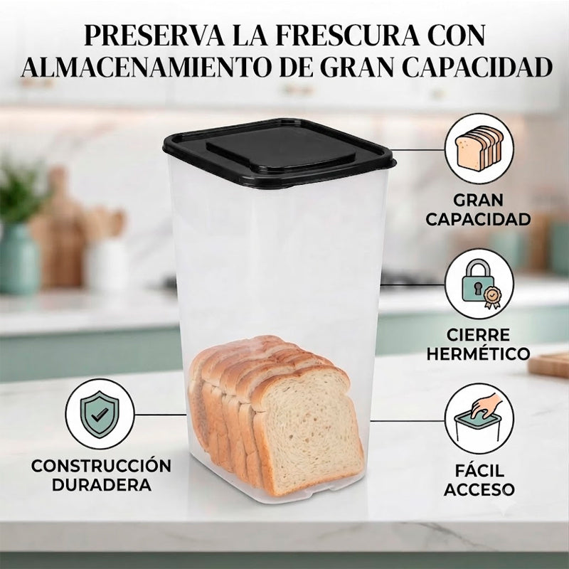 Recipiente Organizador de Plástico con Tapa Hermética para Pan Fresco