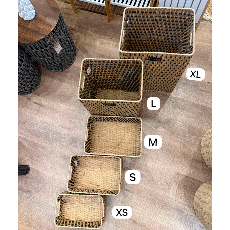 Set de 5 Canastos Rectangulares Organizadores de Fibra Natural Estilo Boho