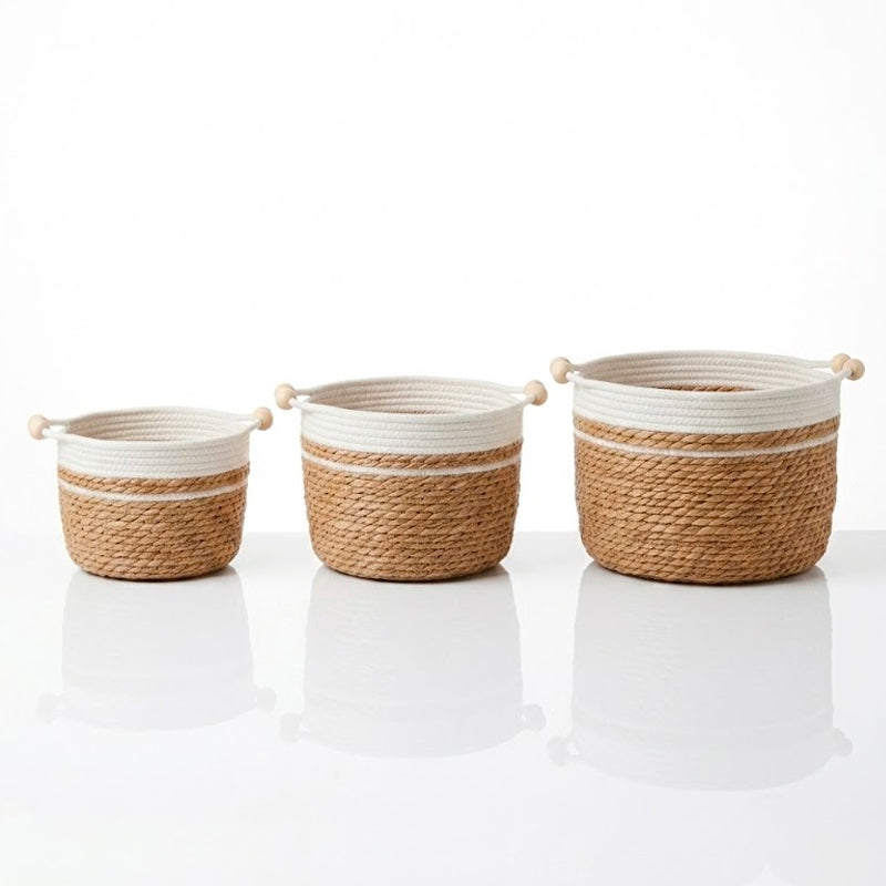 Set 3 Canastos Algodon Cestas De Almacenamiento Con Asas Decorativas