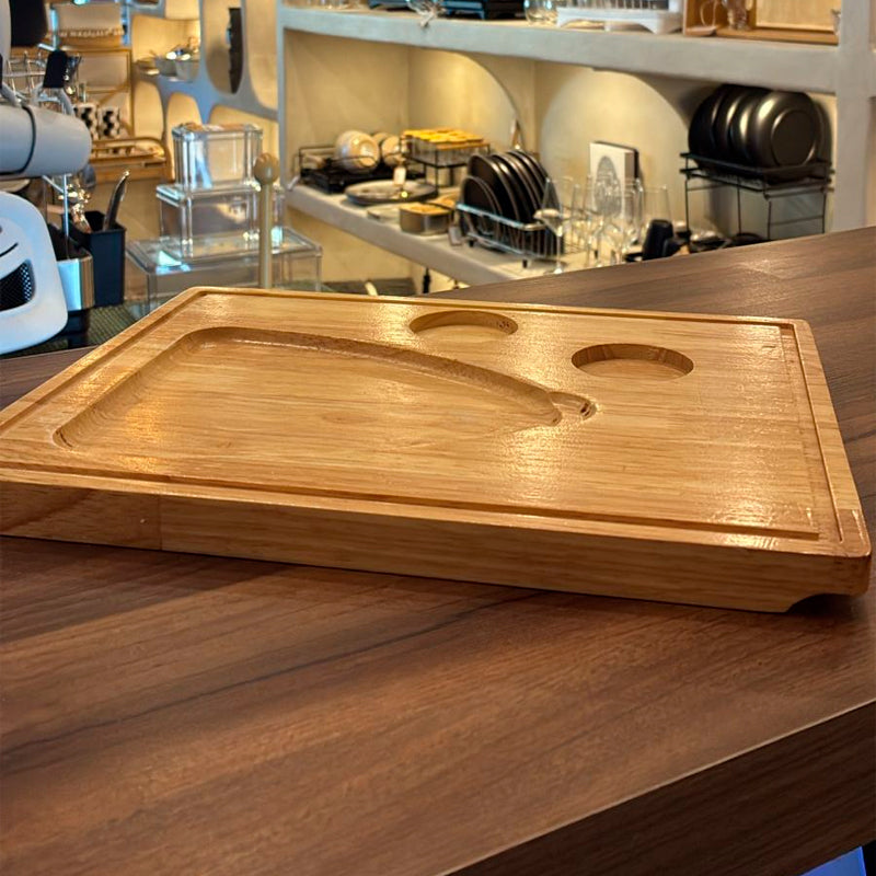 Vajilla Hierro Fundido Antiadherente y Base de Madera para Servir Alimentos