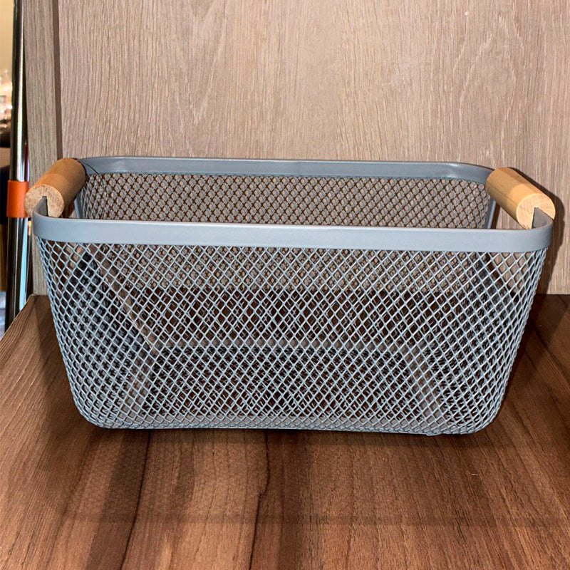 Set 3 Canastos Metalicos Con Mango De Madera Para El Hogar