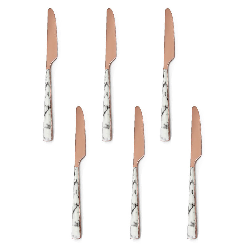 Juego De Cuchilleria 6 Piezas Gold Rose Mango Efecto Mármol Cucharilla Cuchara Tenedor