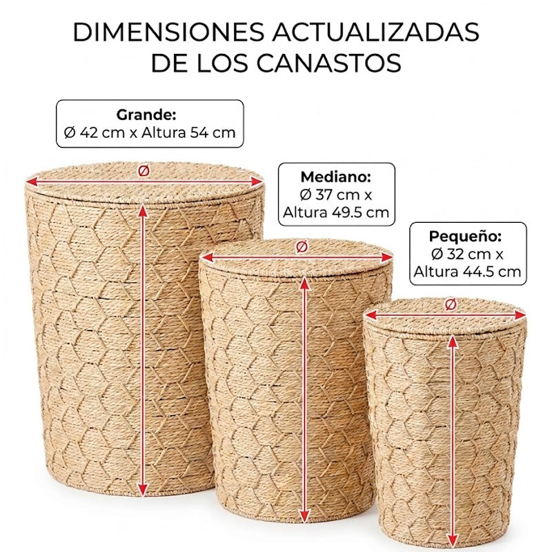 Set de 3 Canastos Organizadores de Fibra Natural con Tapa Estilo Boho