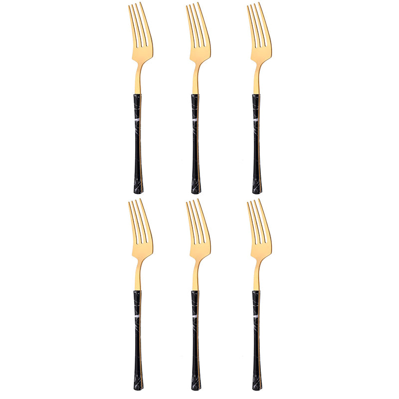 Juego De Cuchilleria 6 Piezas Dorado Mango Efecto Mármol Cuchara Cucharilla Tenedor
