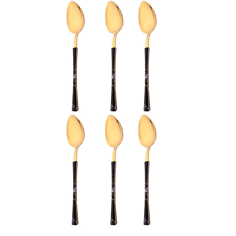 Juego De Cuchilleria 6 Piezas Dorado Mango Efecto Mármol Cuchara Cucharilla Tenedor