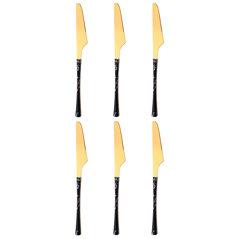 Juego De Cuchilleria 6 Piezas Dorado Mango Efecto Mármol Cuchara Cucharilla Tenedor