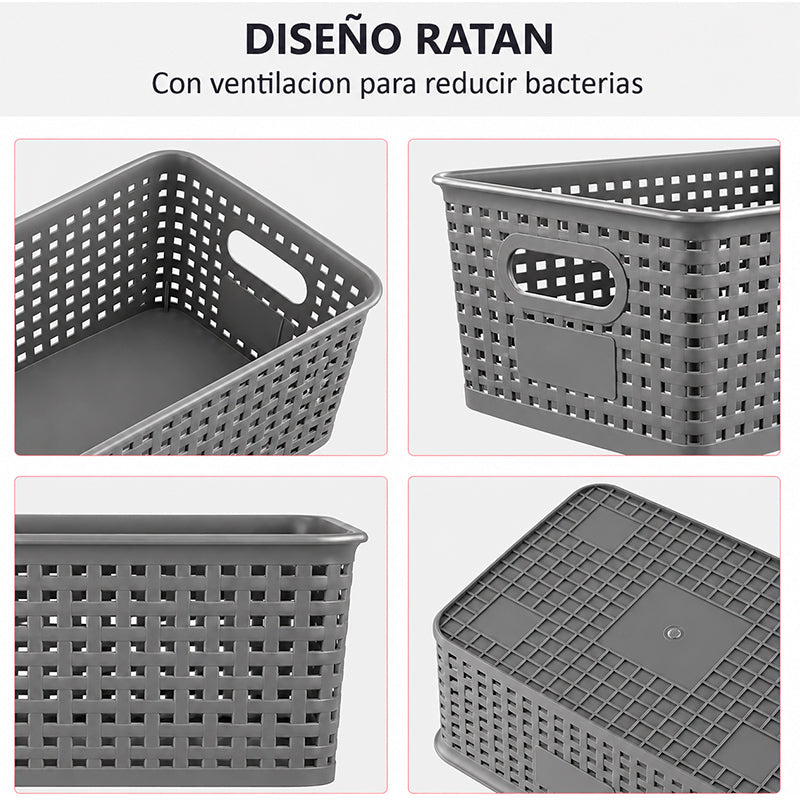 Pack Caja Organizadora Ratán 10lt Color Gris Canasto Cocina