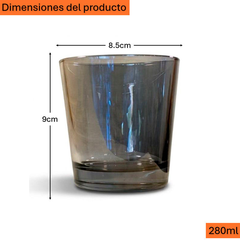 Set 6 Vasos Corto Vidrio Copa 280ml Gris