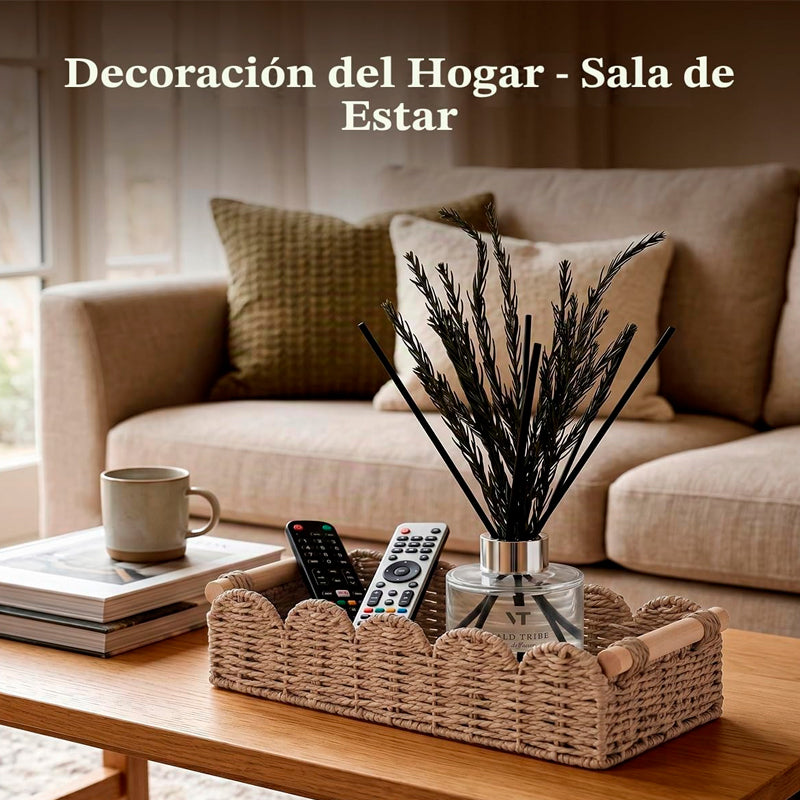 Canasto Tejido Organizador De Baño Con Asas De Madera