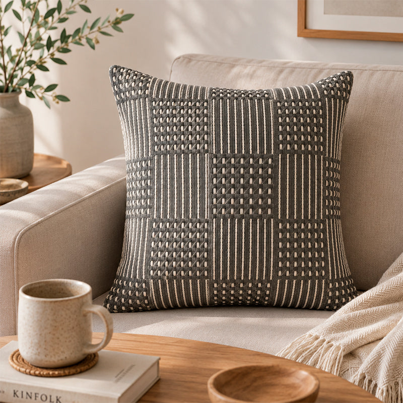 Funda De Cojin Boho Tejida Funda De Almohada De Sofa 45x45cm Gris