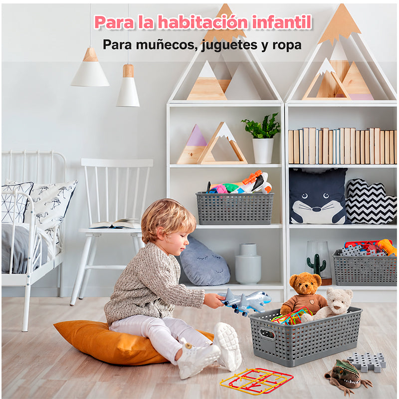 Pack Caja Organizadora Ratán 10lt Color Gris Canasto Cocina