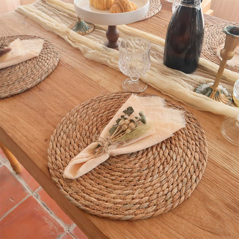 Individual Trenzado Mantel Redondo De 38cm Ratan Natural