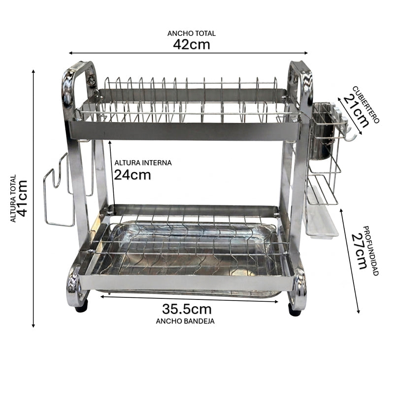 Escurridor De Platos Inoxidable De 2 Niveles Organizador De Cocina con Portaservicio