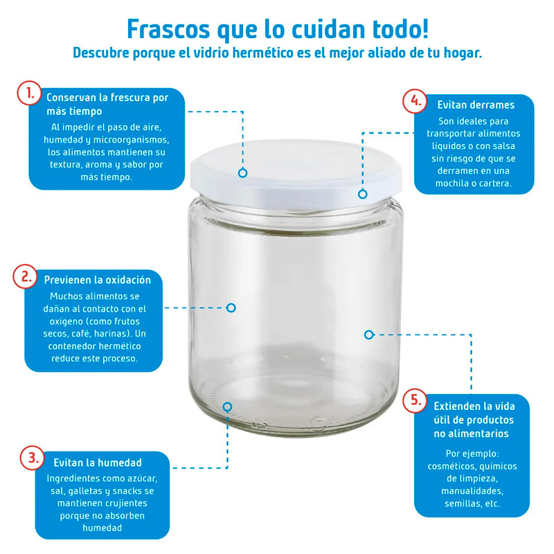 Frasco Conservero 450 Cc Con Tapa Metálica Blanco