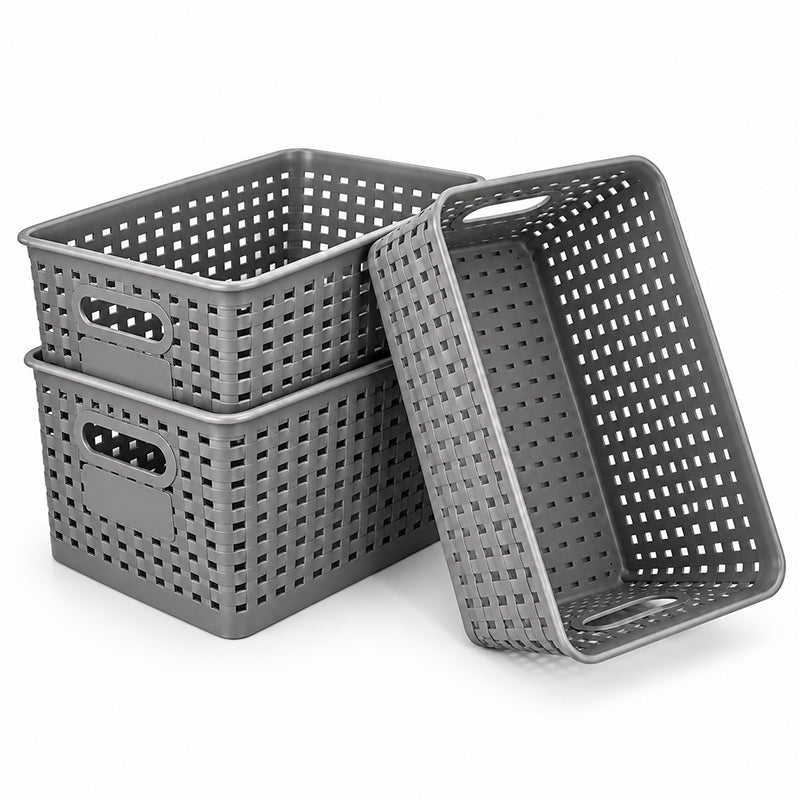 Pack Caja Organizadora Ratán 10lt Color Gris Canasto Cocina