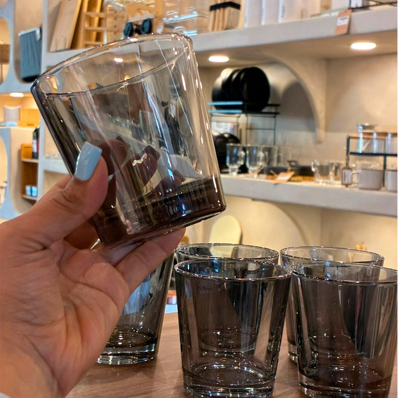 Set 6 Vasos Corto Vidrio Copa 280ml Gris