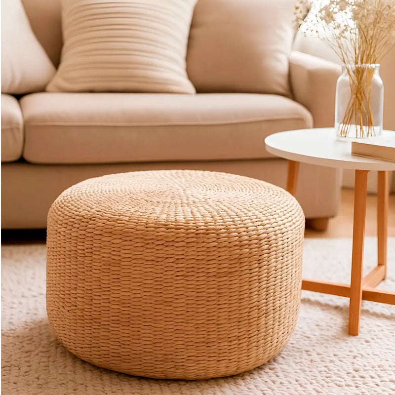 Puff de Rattan Fibra Natural 43x27cm Crudo