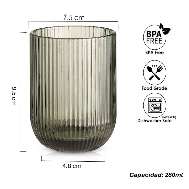 Set 6 Vasos Acanalado Vaso Origami 280ml Gris