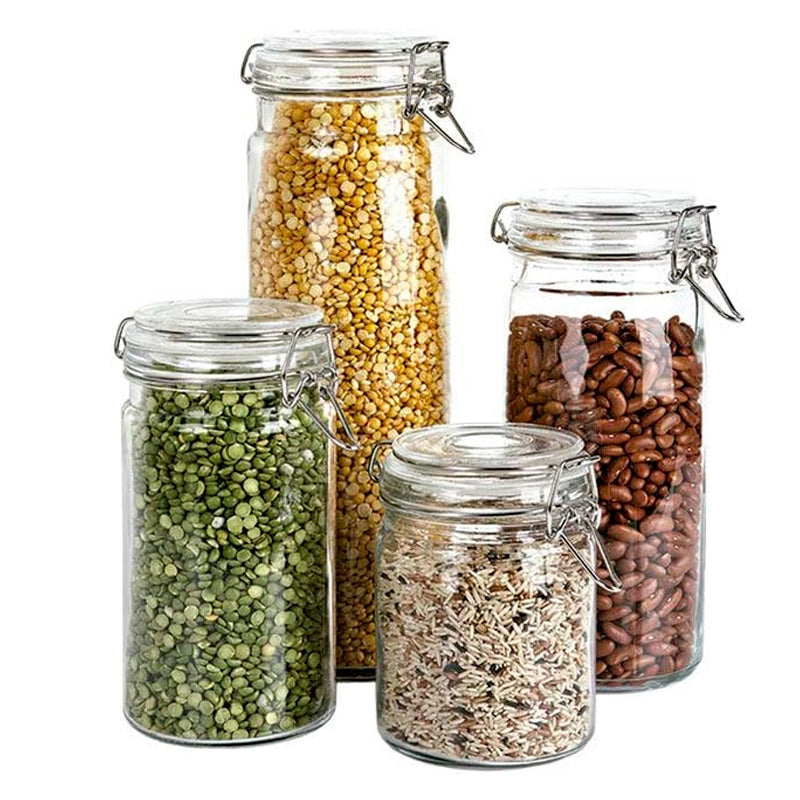 Set 4 Tarros de Almacenamiento de Vidrio Tapa Hermética con Bisagra