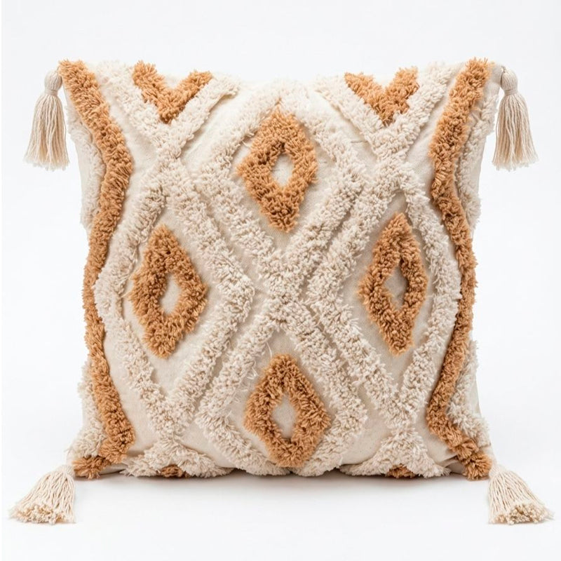 Funda de Cojín Boho Tejida con Borlas Funda Almohadon Sofa 45x45cm